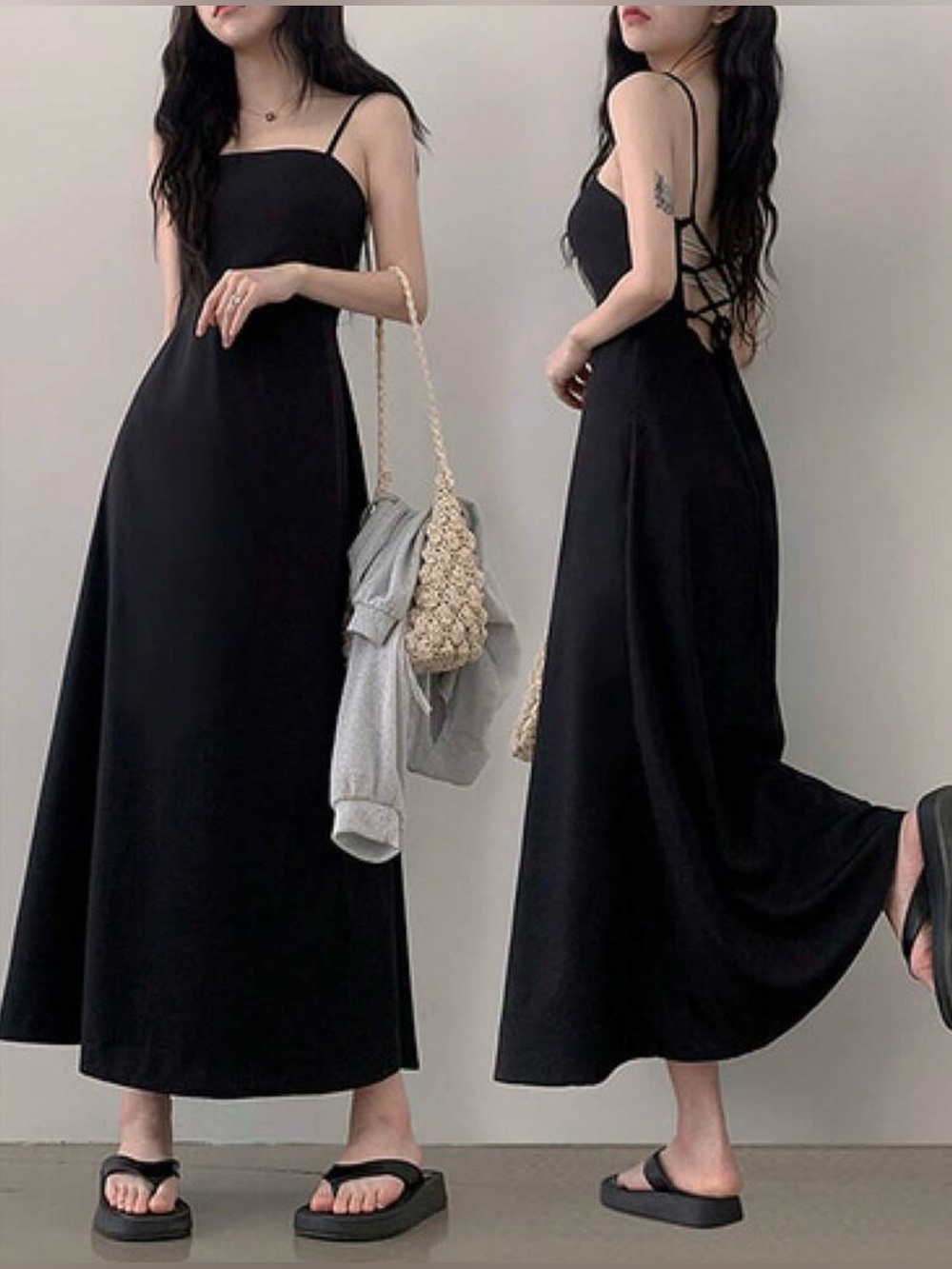 DAZY Women's Long Elegant Slimming Waist Black Dress Sundress Size M